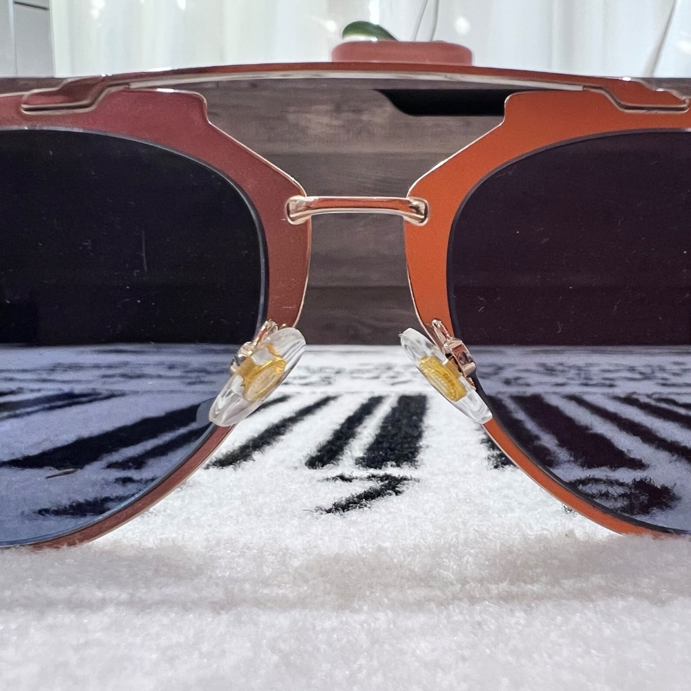 Dior Reflected Blue Mirror Lenses Rose Gold Frame Olive Green Arms Aviator - Picture 6 of 8